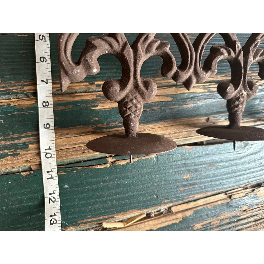 Vintage Cast Iron 4-Light Candelabra Scroll Work Rustic Brown Candle Holder 17in